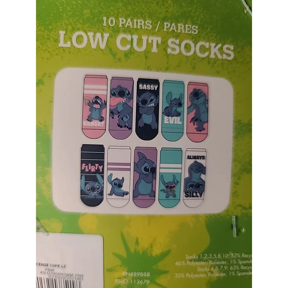 NEW Disney Stitch Socks Womens 4-10 Low Cut 10 Pairs Moods Sassy Silly Hangry